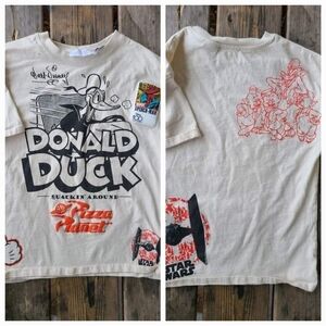 ZARA / DISNEY 100 YEARS SZ 8-10Y VGUC DONALD DUCK little pigs pizza T-shirt